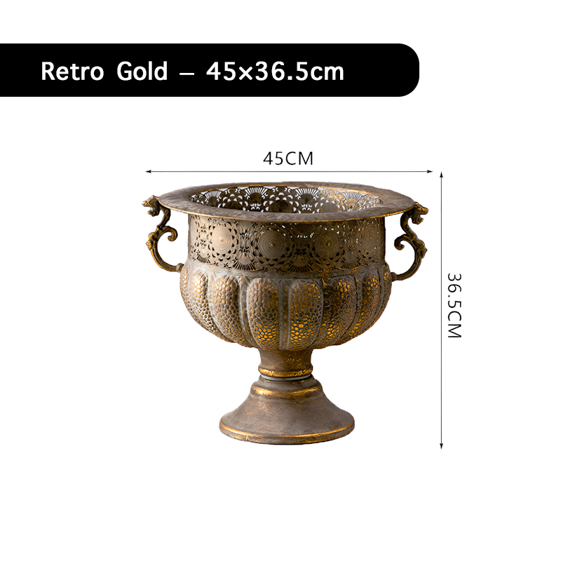 European Retro Iron Flower Pots/Vase - Worn Metal Vintage Style, Matte White And Gold/Copper Finishes, Multiple Sizes