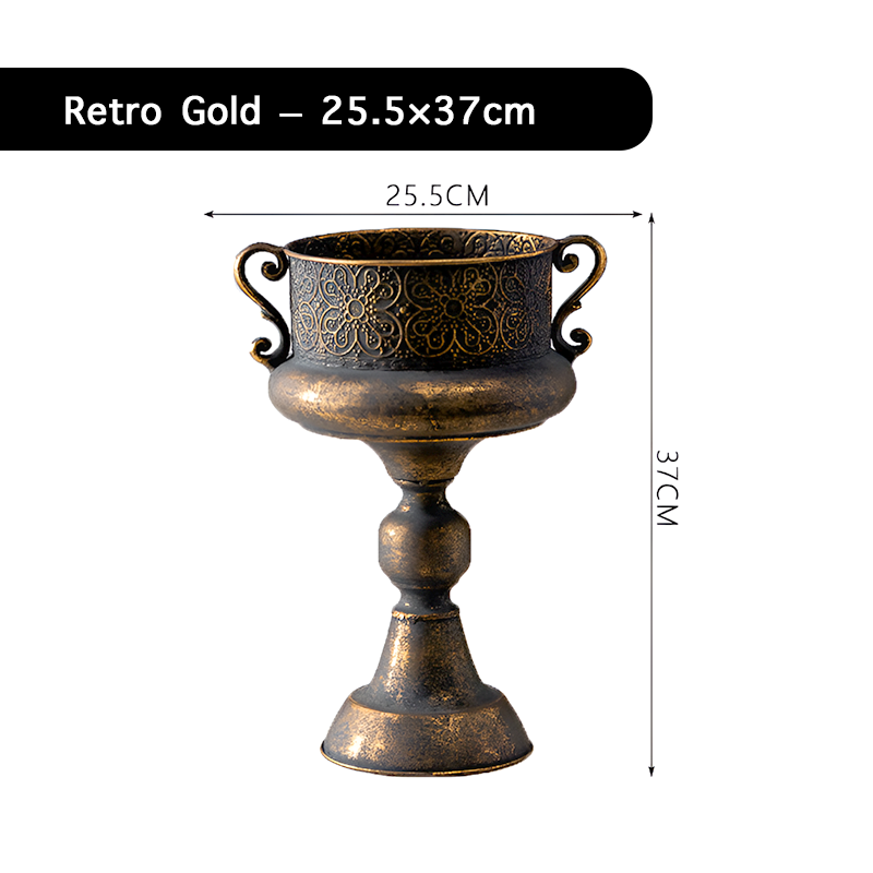 European Retro Iron Flower Pots/Vase - Worn Metal Vintage Style, Matte White And Gold/Copper Finishes, Multiple Sizes