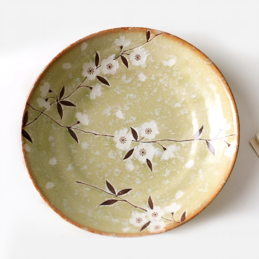 Ceramic Green Cherry Blossom Tableware – Japanese Underglaze Porcelain Bowls & Plates