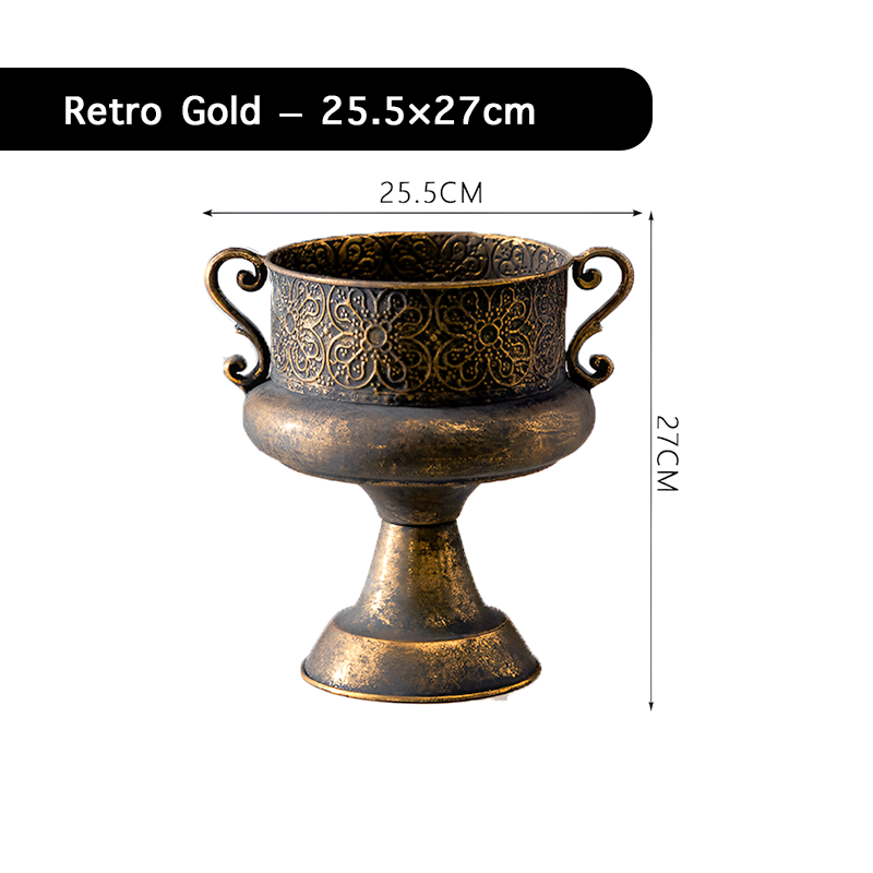 European Retro Iron Flower Pots/Vase - Worn Metal Vintage Style, Matte White And Gold/Copper Finishes, Multiple Sizes
