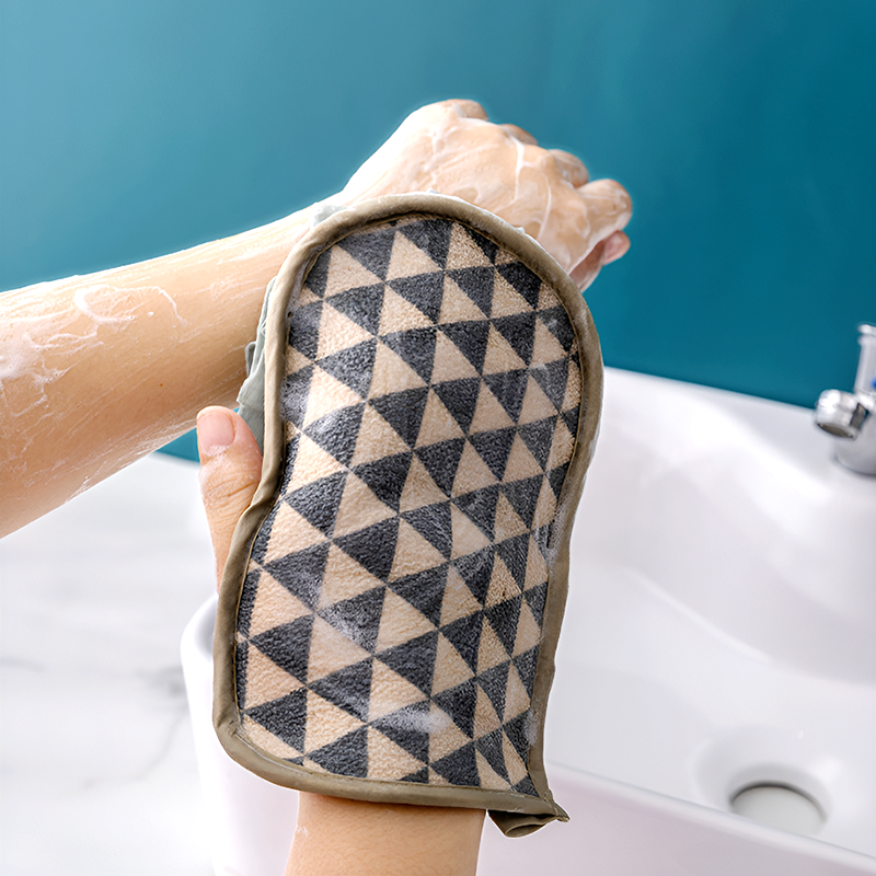 Exfoliating Shower Glove with Mesh Puff – Dual-Sided Rubbing Towel for Deep Cleansing & Smooth Skin