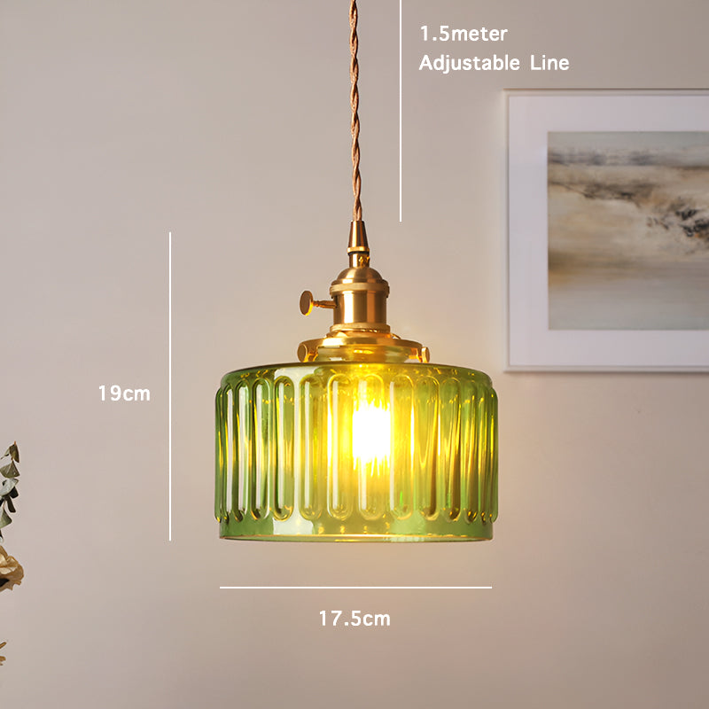 Vintage Brass Glass Pendant Light with Edison LED Bulb – Retro Japanese Style Chandelier for Dining Room, Bedroom, Bar, Entryway