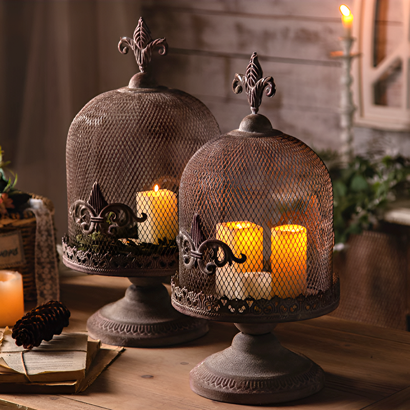 Rustic Iron Candle Holder - Vintage Birdcage Style Decorative Home Décor