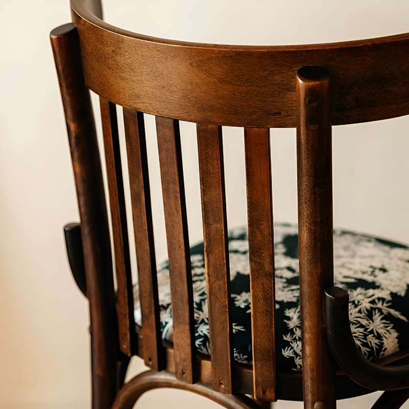 French Nordic Solid Wood Dining Chair – Coastal Vintage Floral Upholstered Accent Chair for Dining Room, Walnut & French Colors