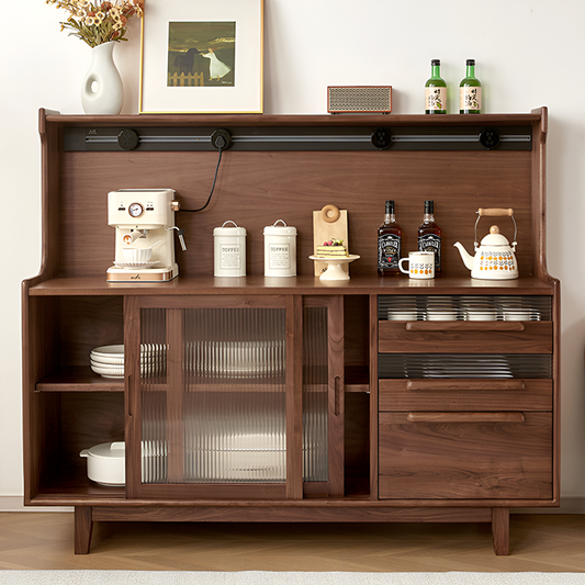 Modern North American Black Walnut Storage Cabinet - Solid Wood Sideboard with Sliding Glass Doors