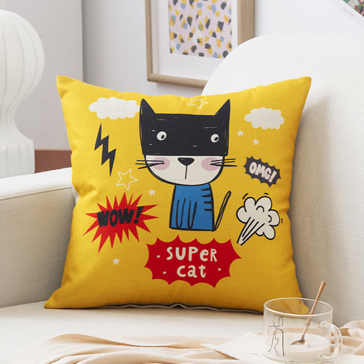 Kids Cartoon Linen Pillow Cover 45x45cm – Soft & Durable