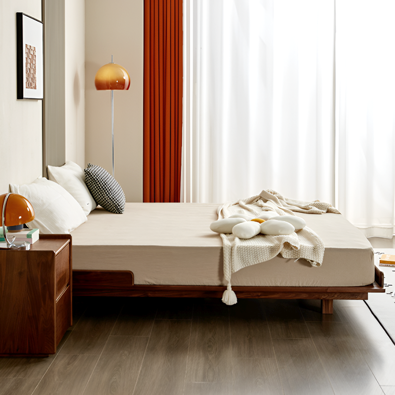 North American Black Walnut Tatami-Style Bed Frame - Solid Wood, Low-Profile, Single / Queen / King