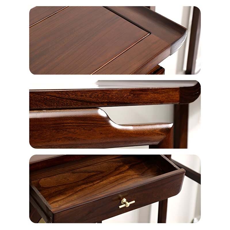 African Black Walnut Entrance Console Table + Pair of Flower Stands – Solid Wood Entryway Table