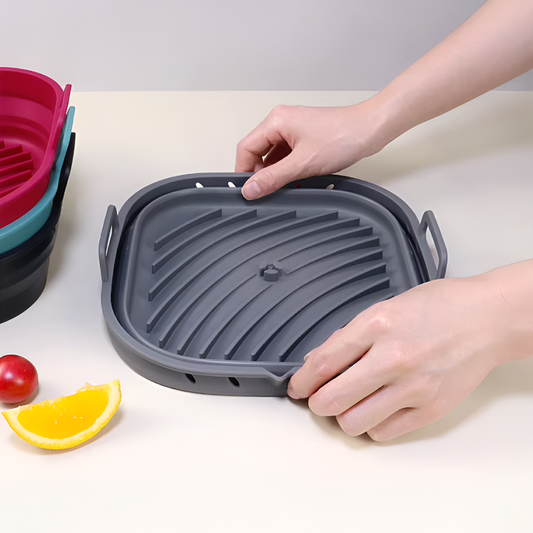Silicon Air Fryer Baking Tray with Partition - Heat-Resistant, Foldable and Reusable Cooking Basket