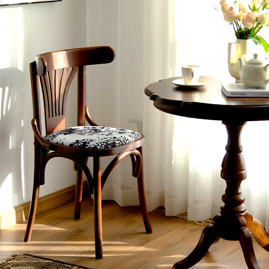 Vintage American Country Solid Wood Dining Chair - Retro Café & Home Accent Chair with Upholstered or Wooden Seat