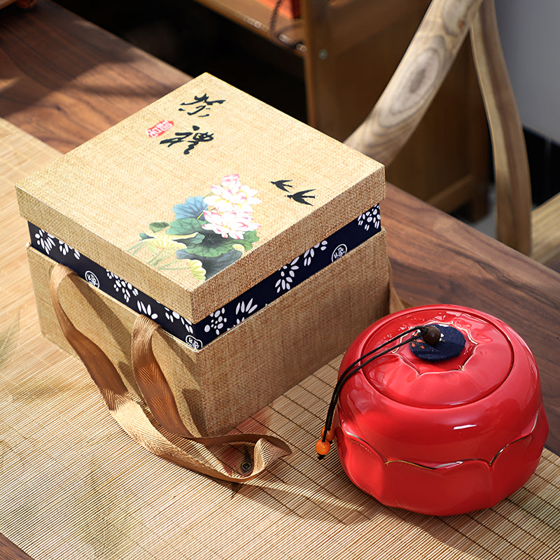 Premium Lotus Tea Canister – Ceramic Airtight Jar with Gift Box