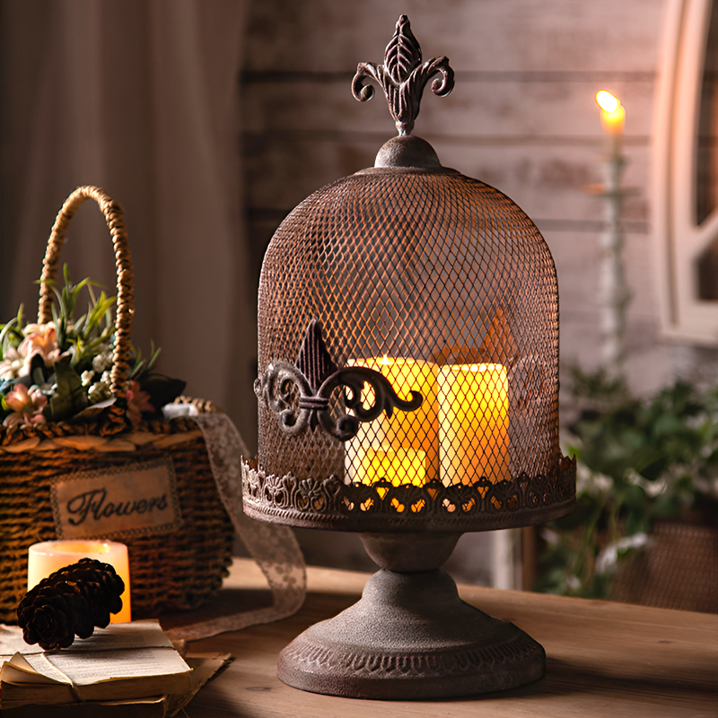 Rustic Iron Candle Holder - Vintage Birdcage Style Decorative Home Décor