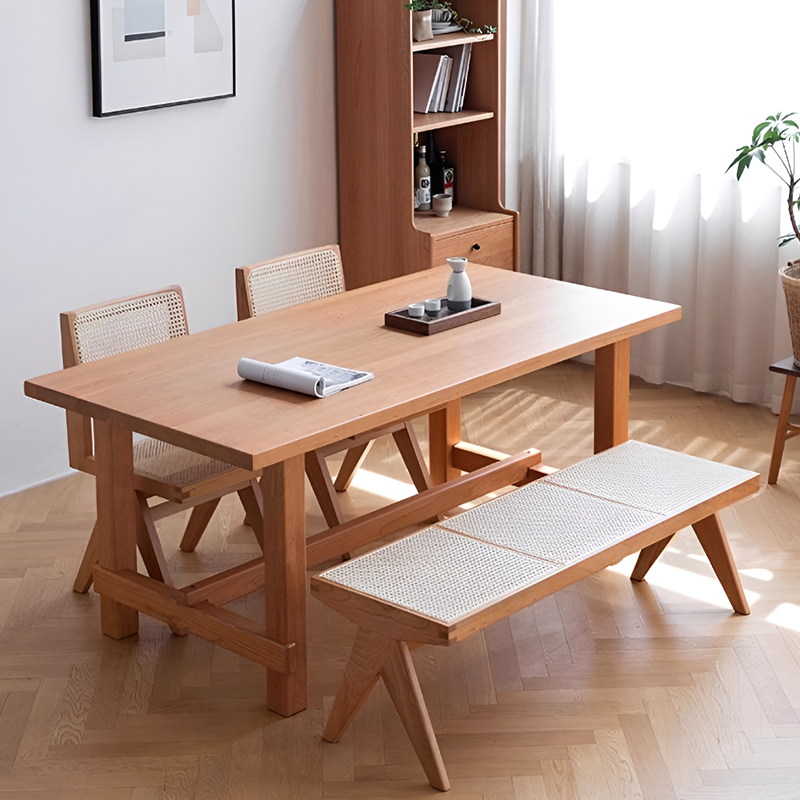Solid Wood & Rattan Bench – Single or 3-Seater, Walnut, Cherry, Log, Black