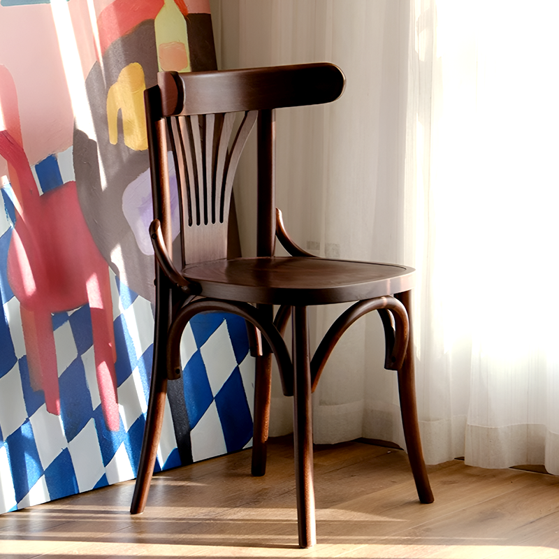 Vintage American Country Solid Wood Dining Chair - Retro Café & Home Accent Chair with Upholstered or Wooden Seat