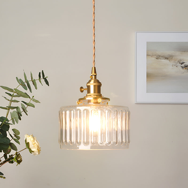 Vintage Brass Glass Pendant Light with Edison LED Bulb – Retro Japanese Style Chandelier for Dining Room, Bedroom, Bar, Entryway