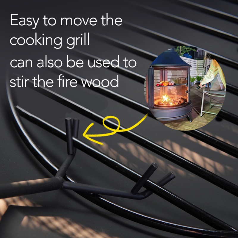 75x124cm Outdoor Fire Pit Grill Stove – Multi-Functional BBQ Heater with Cast Iron Mesh, Rake & Rain Cover