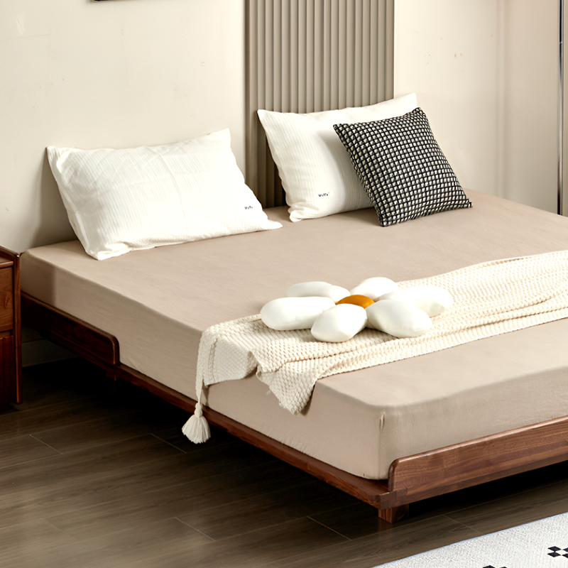 North American Black Walnut Tatami-Style Bed Frame - Solid Wood, Low-Profile, Single / Queen / King