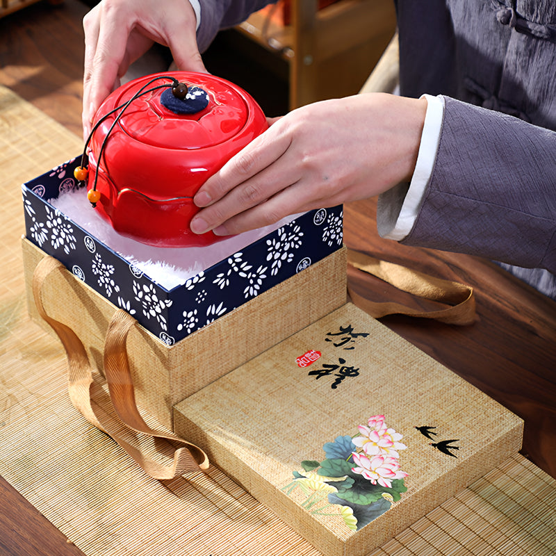 Premium Lotus Tea Canister – Ceramic Airtight Jar with Gift Box