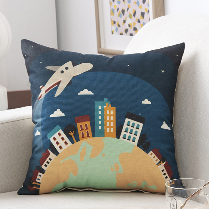 Kids Cartoon Linen Pillow Cover 45x45cm – Soft & Durable