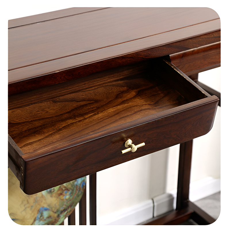 African Black Walnut Entrance Console Table + Pair of Flower Stands – Solid Wood Entryway Table