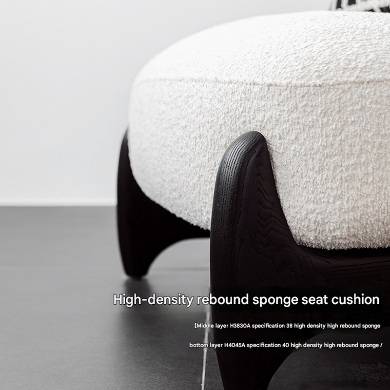 Modern Lounge Chair in Cream White & Smoky Gray – Washable Teddy Fabric, Solid Wood