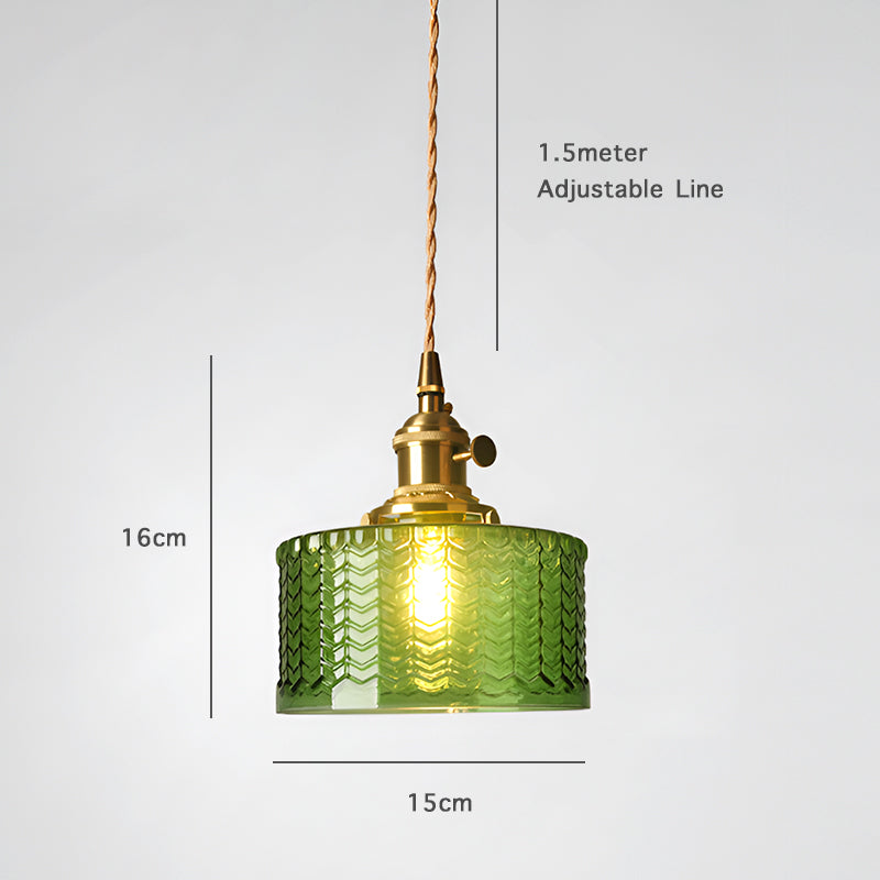 Vintage Brass Glass Pendant Light with Edison LED Bulb – Retro Japanese Style Chandelier for Dining Room, Bedroom, Bar, Entryway