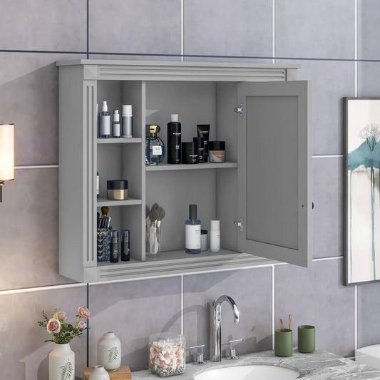 Wall Mounted Bathroom Storage Cabinet with Mirror – 8-Compartment Organizer for Toiletries & Essentials