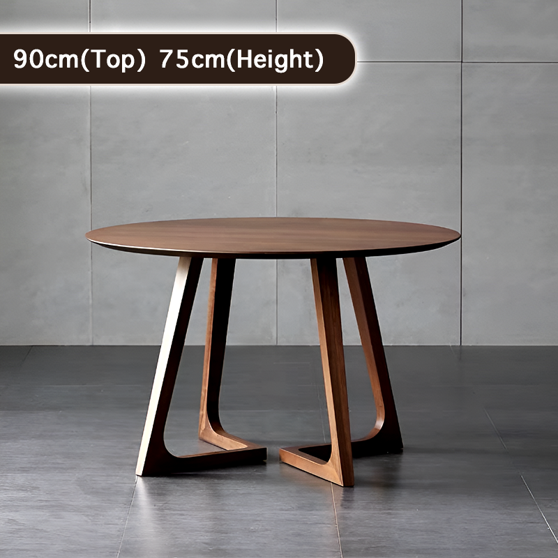 Solid Wood Round Dining Table – Walnut Finish, Modern Japanese Nordic Style