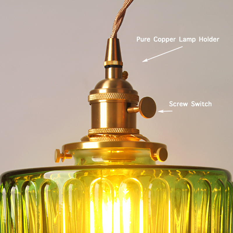 Vintage Brass Glass Pendant Light with Edison LED Bulb – Retro Japanese Style Chandelier for Dining Room, Bedroom, Bar, Entryway