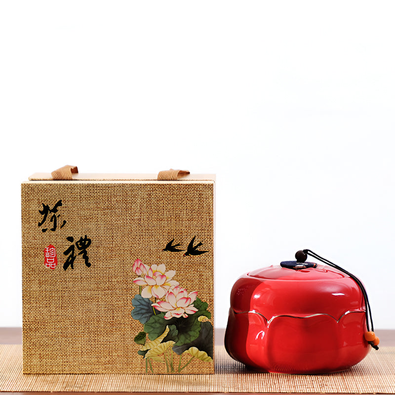 Premium Lotus Tea Canister – Ceramic Airtight Jar with Gift Box