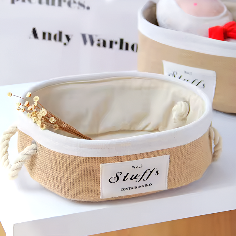 Jute Fabric Organizer Boxes with Rope Handles – For Home, Closet and Living Room