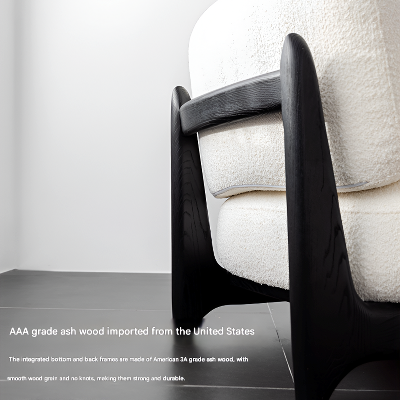 Modern Lounge Chair in Cream White & Smoky Gray – Washable Teddy Fabric, Solid Wood