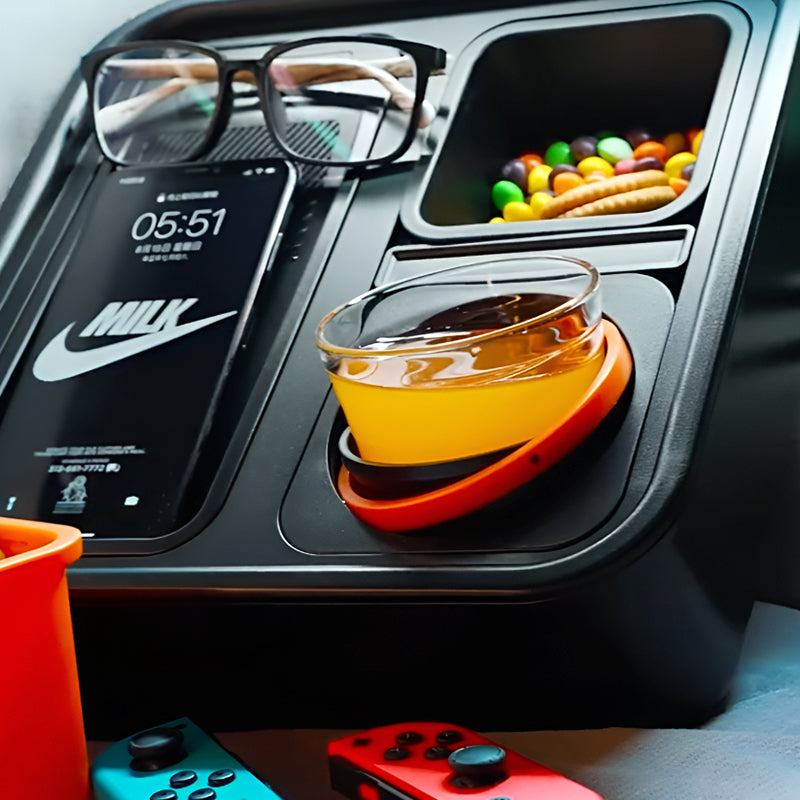Multifunctional Snack Box with Wireless Charging Power Bank & Anti-Flip Gyroscope – Indoor & Outdoor Storage & Cup Holder