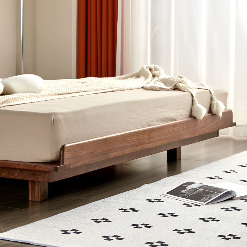 North American Black Walnut Tatami-Style Bed Frame - Solid Wood, Low-Profile, Single / Queen / King
