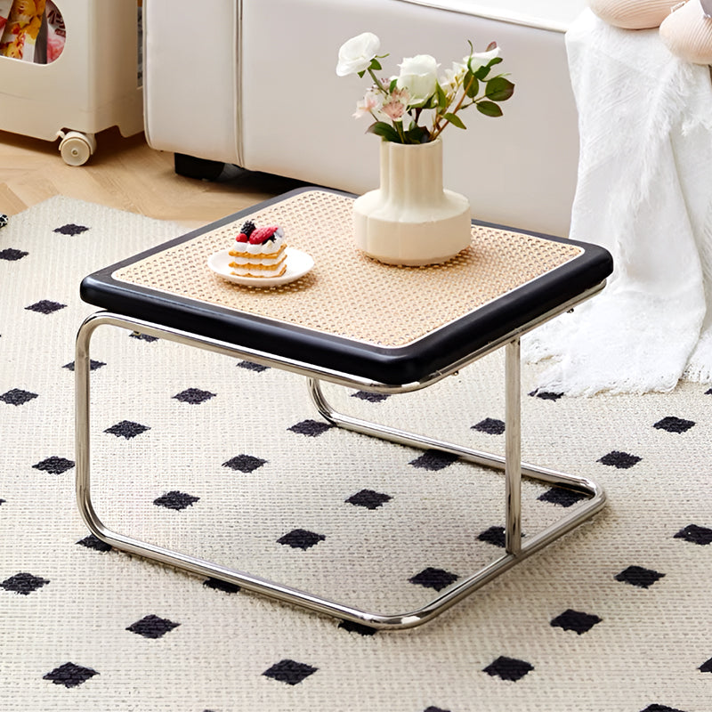 Nordic Nested Coffee Table Set – Solid Wood, Glass and Rattan with Stainless Steel Frame, Modern Antique Style