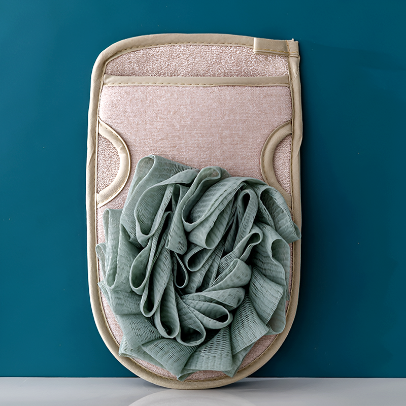Exfoliating Shower Glove with Mesh Puff – Dual-Sided Rubbing Towel for Deep Cleansing & Smooth Skin