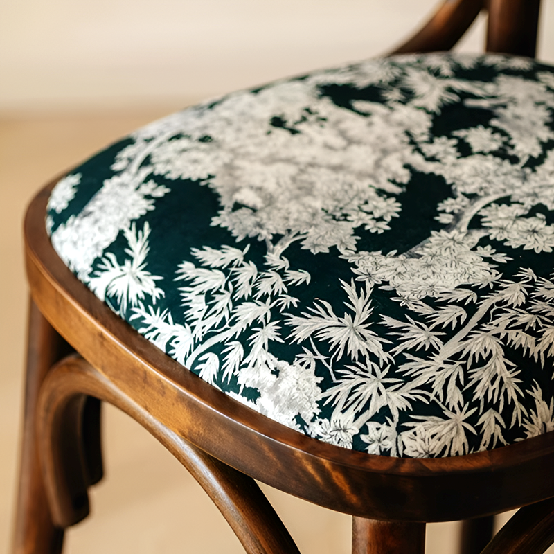 French Nordic Solid Wood Dining Chair – Coastal Vintage Floral Upholstered Accent Chair for Dining Room, Walnut & French Colors