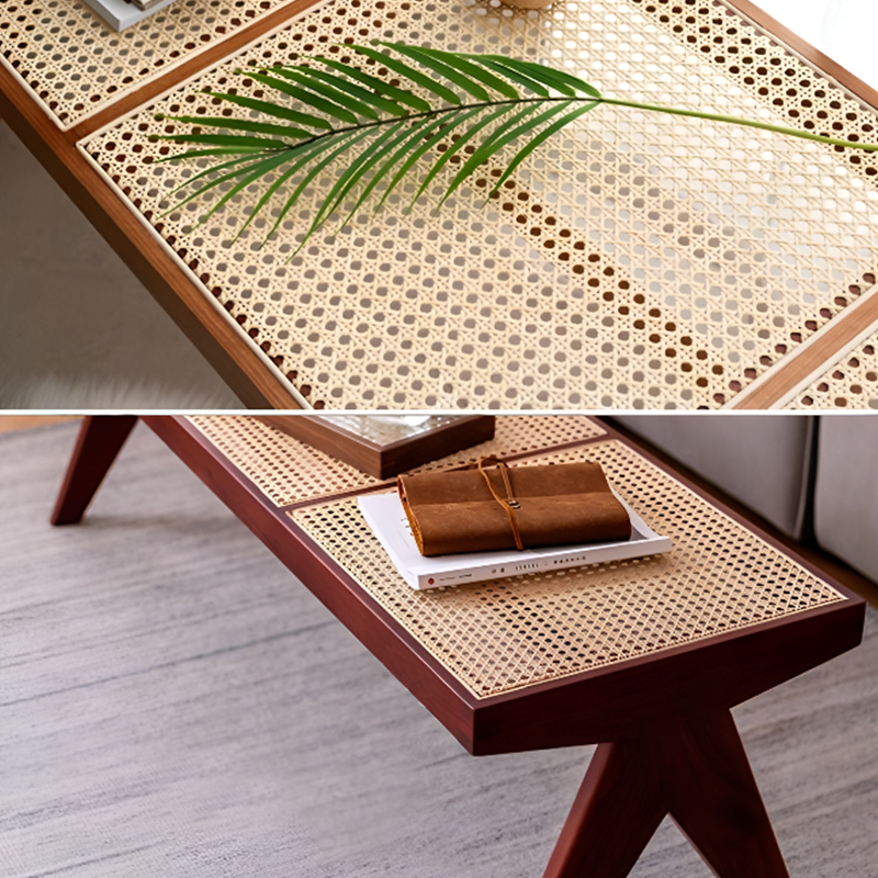 Solid Wood & Rattan Bench – Single or 3-Seater, Walnut, Cherry, Log, Black