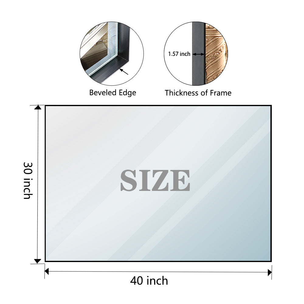 40x30 Inch Black Vanity Mirror – Glossy Framed Bathroom Wall Mirror, Horizontal & Vertical Mounting