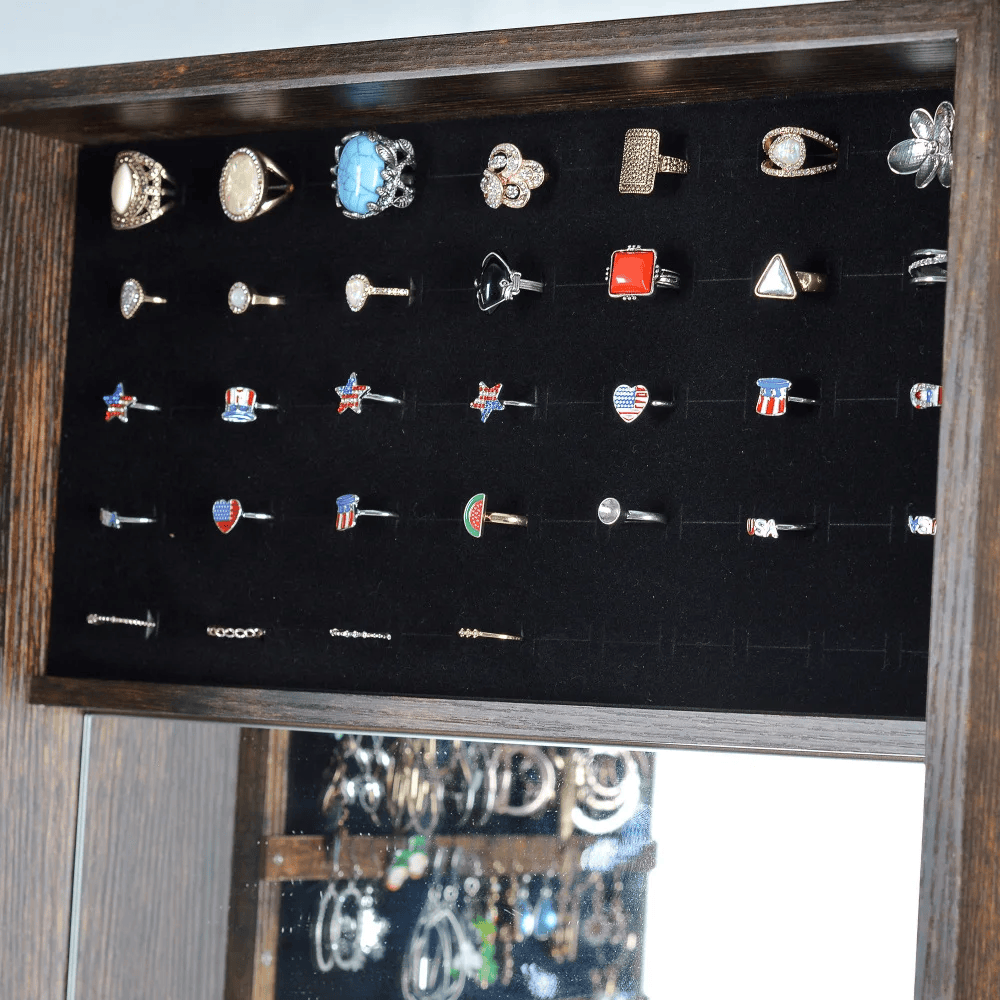 Full Length Mirror Jewelry Cabinet – 360° Swivel Standing Armoire with Storage, Shelves and Lock