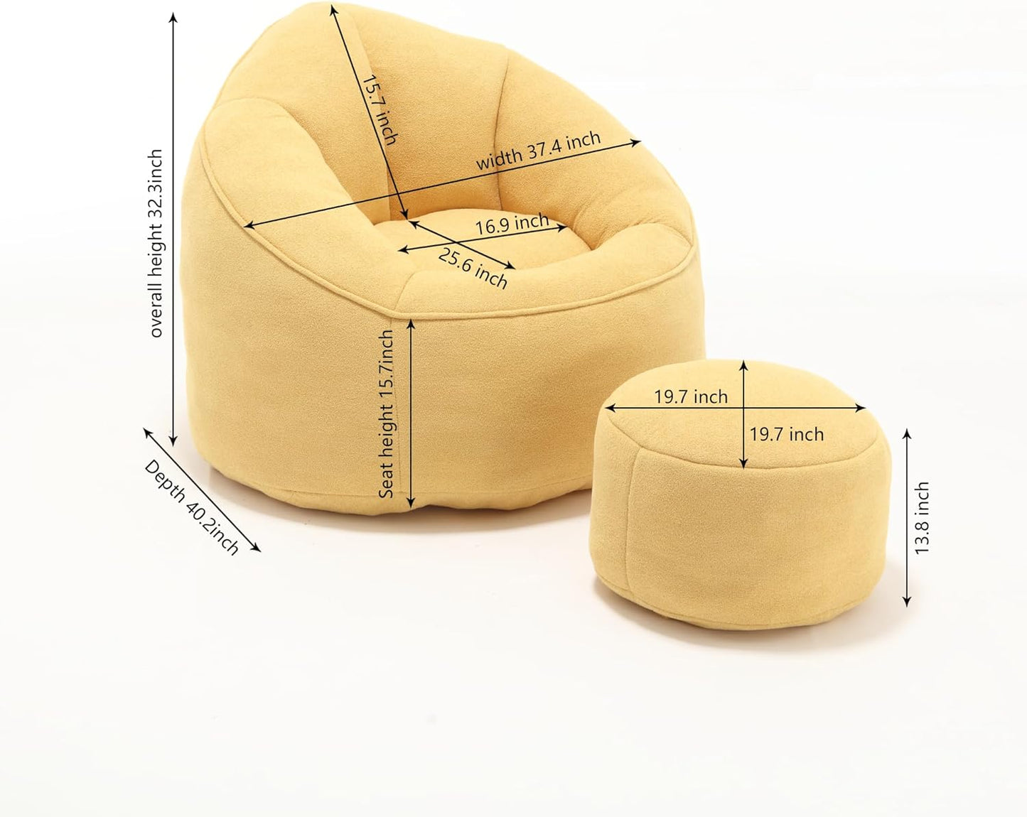 Modern Bean Bag Chair with Footrest – Comfy High-Density Foam Lounge Chair for Bedroom & Living Room