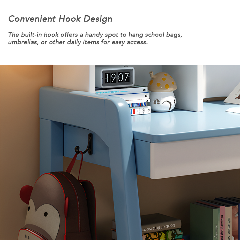 Solid Wood Kids Study Desk and Chair Set with Bookshelf and 2 Storage Drawers, Adjustable Height, 5 Colors, for Home or Bedroom