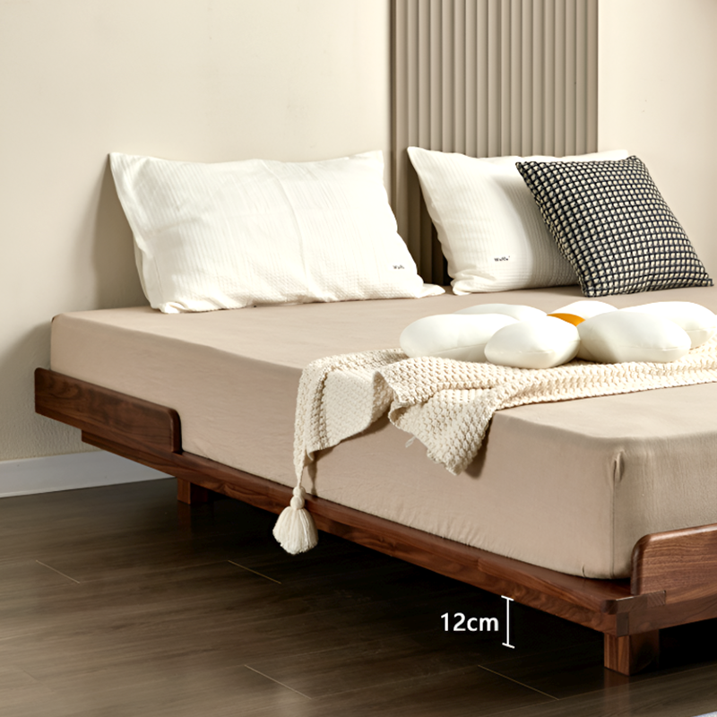 North American Black Walnut Tatami-Style Bed Frame - Solid Wood, Low-Profile, Single / Queen / King