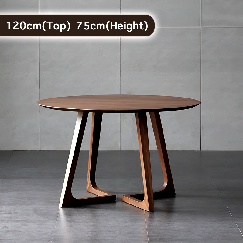 Solid Wood Round Dining Table – Walnut Finish, Modern Japanese Nordic Style