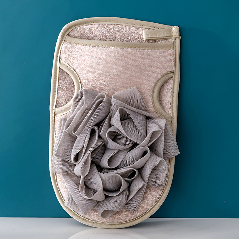 Exfoliating Shower Glove with Mesh Puff – Dual-Sided Rubbing Towel for Deep Cleansing & Smooth Skin