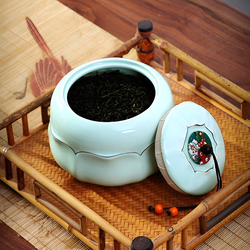 Premium Lotus Tea Canister – Ceramic Airtight Jar with Gift Box