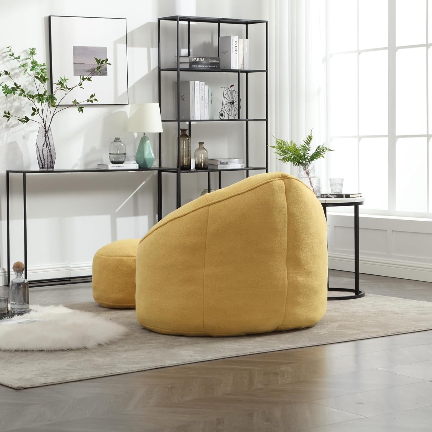 Modern Bean Bag Chair with Footrest – Comfy High-Density Foam Lounge Chair for Bedroom & Living Room