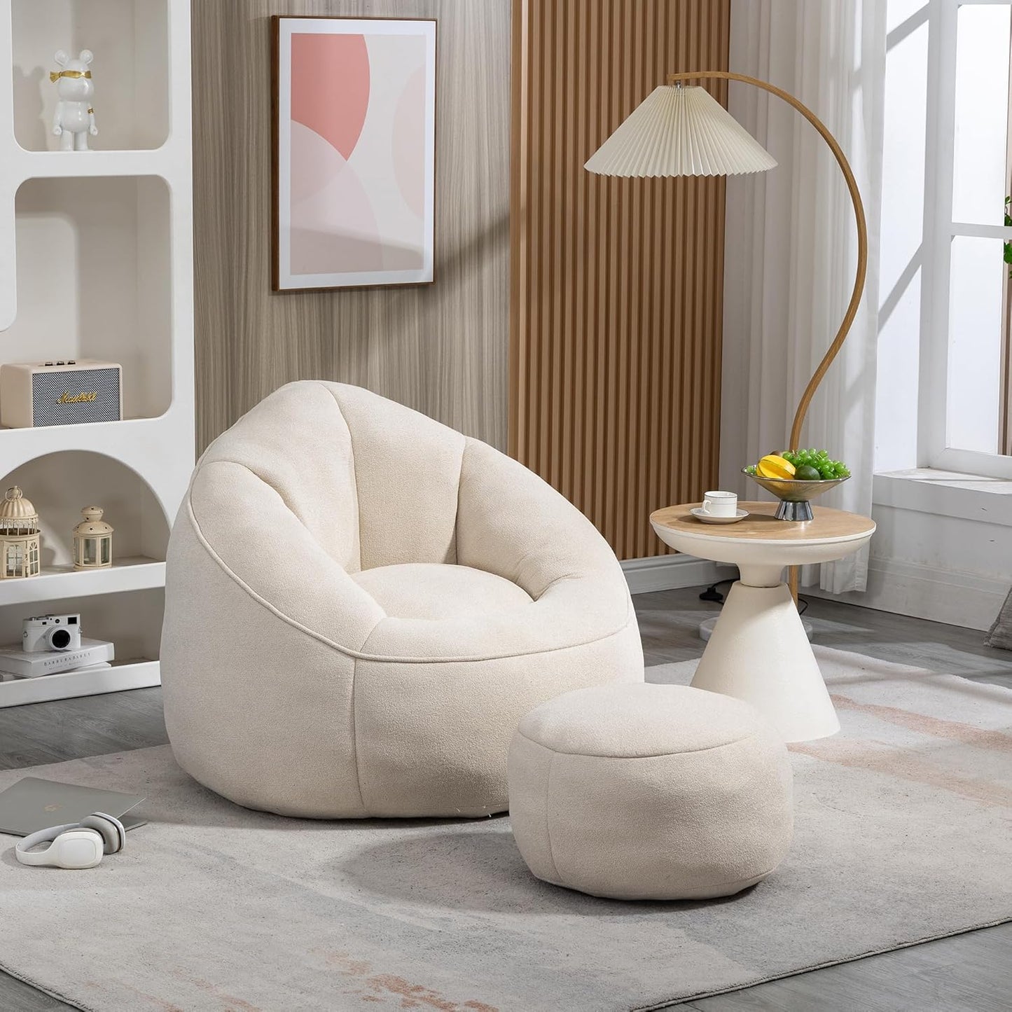 Modern Bean Bag Chair with Footrest – Comfy High-Density Foam Lounge Chair for Bedroom & Living Room
