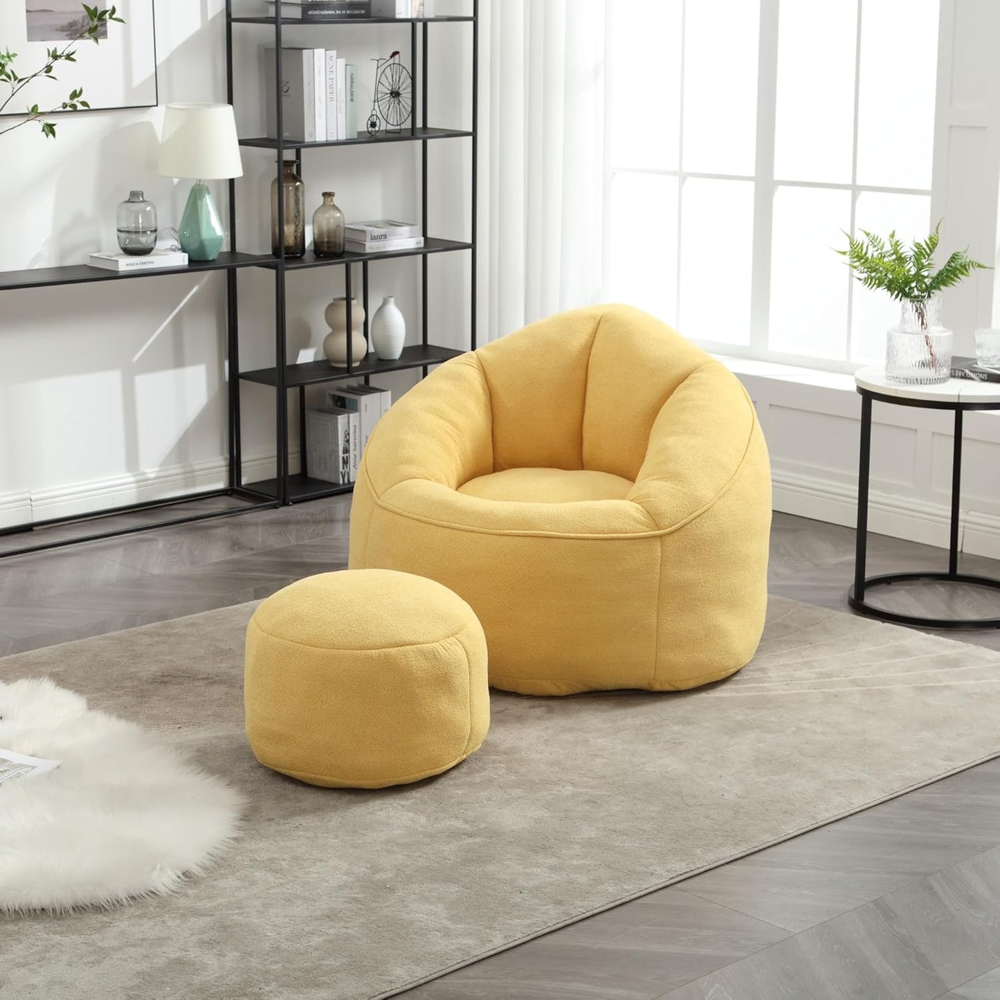 Modern Bean Bag Chair with Footrest – Comfy High-Density Foam Lounge Chair for Bedroom & Living Room