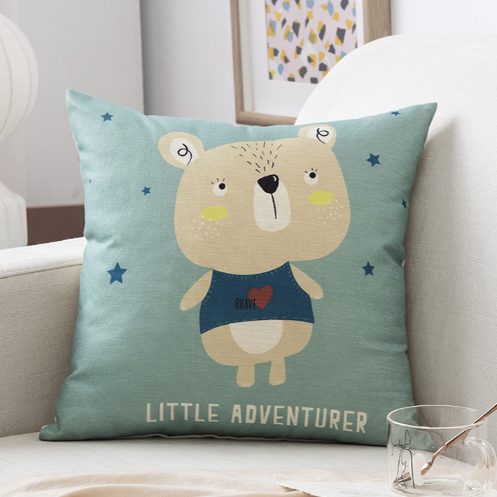 Kids Cartoon Linen Pillow Cover 45x45cm – Soft & Durable